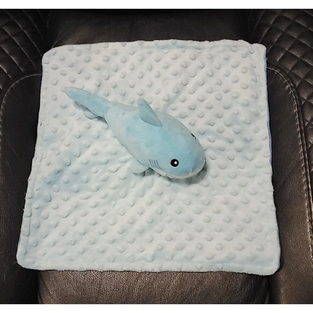 Blue Shark Baby Lovey Security Blanket Ocean Life & Fish on Back Minky Dot Plush